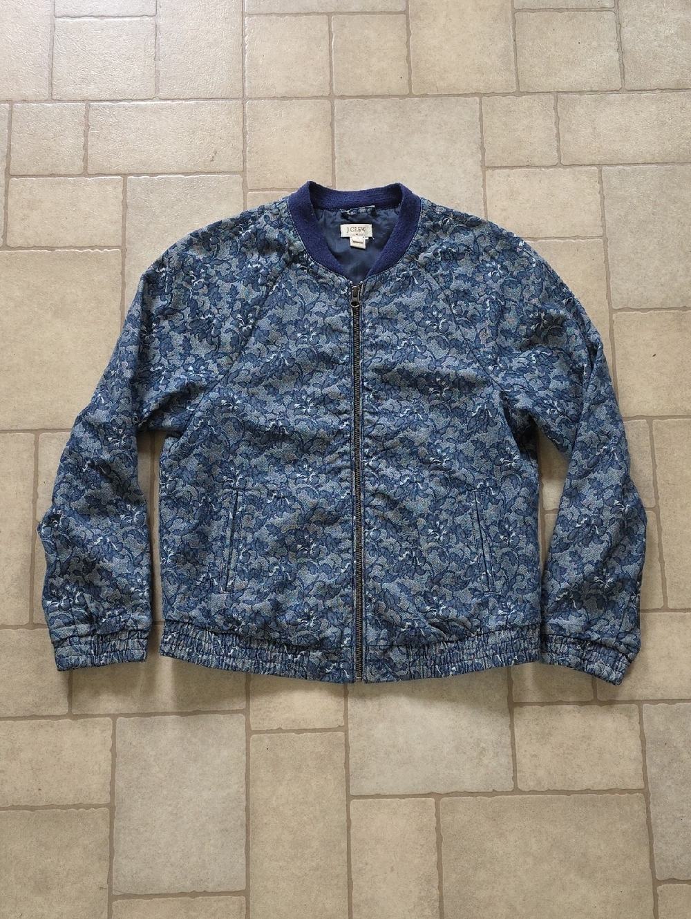 J. Crew Women's Blue Floral-Pattern Bomber Jacket